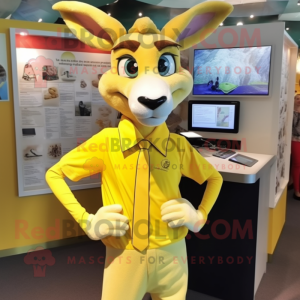 Lemon Yellow Gazelle mascot costume character dressed with a Button-Up Shirt and Cufflinks