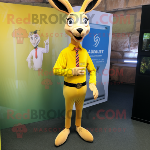Lemon Yellow Gazelle mascot costume character dressed with a Button-Up Shirt and Cufflinks