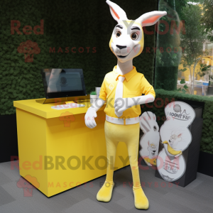 Lemon Yellow Gazelle mascot costume character dressed with a Button-Up Shirt and Cufflinks