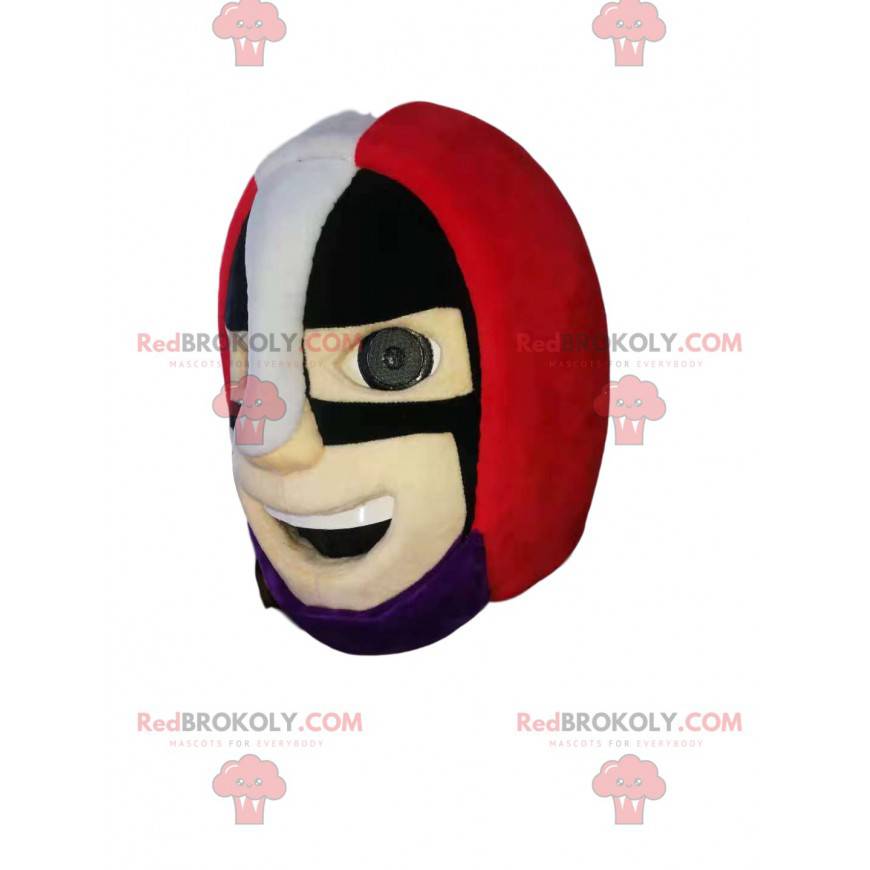 Testa della mascotte del supereroe con il casco rosso -
