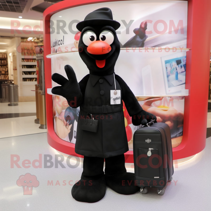 Black Aglet mascot costume character dressed with a Polo Shirt and Handbags