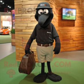 Black Aglet mascot costume character dressed with a Polo Shirt and Handbags