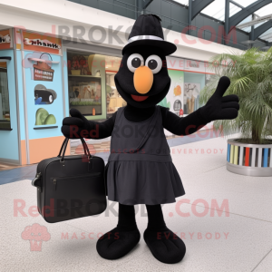 Black Aglet mascot costume character dressed with a Polo Shirt and Handbags