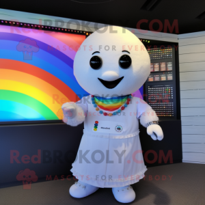 White Rainbow mascot costume character dressed with a Button-Up Shirt and Keychains