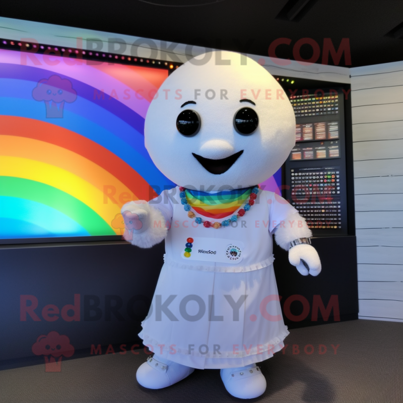White Rainbow mascot costume character dressed with a Button-Up Shirt and Keychains White Rainbow mascot costume character dressed with a Button-Up Shirt and Keychains