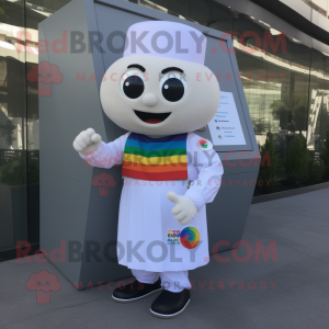 White Rainbow mascot costume character dressed with a Button-Up Shirt and Keychains