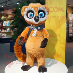 Peach Lemur mascot costume character dressed with a Shorts and Rings