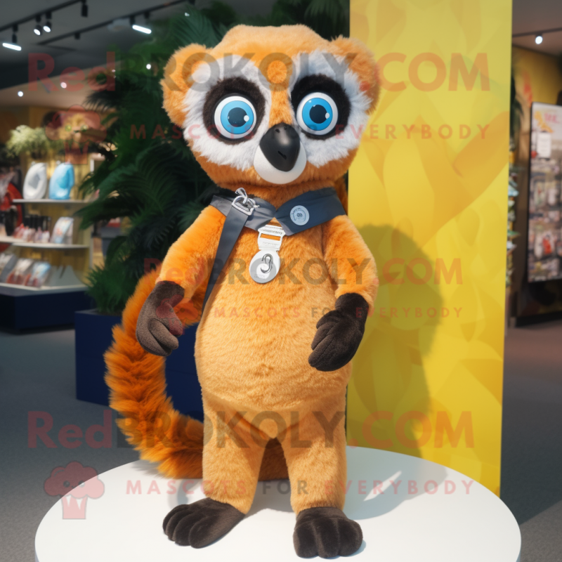 Peach Lemur mascot costume character dressed with a Shorts and Rings