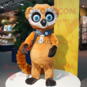 Peach Lemur mascot costume character dressed with a Shorts and Rings