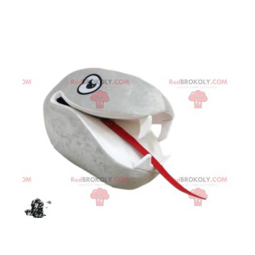 Tête de mascotte de serpent gris avec de grands crocs -