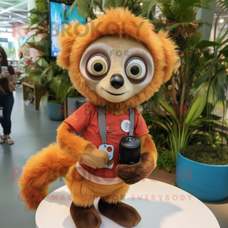 Peach Lemur mascot costume character dressed with a Shorts and Rings Peach Lemur mascot costume character dressed with a Shorts and Rings