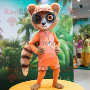 Peach Lemur mascot costume character dressed with a Shorts and Rings