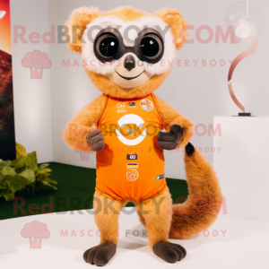Peach Lemur mascot costume character dressed with a Shorts and Rings