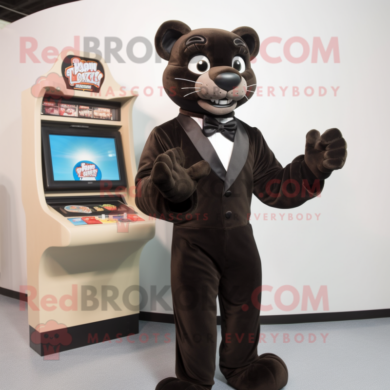 Brown Panther mascot costume character dressed with a Tuxedo and Gloves Brown Panther mascot costume character dressed with a Tuxedo and Gloves