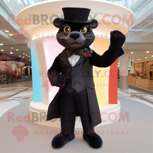 Brown Panther mascot costume character dressed with a Tuxedo and Gloves
