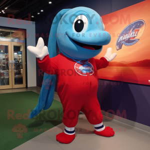 Red Blue Whale maskot drakt...