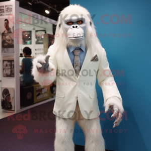 White Orangutan mascot costume character dressed with a Suit Jacket and Headbands