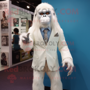 White Orangutan mascot costume character dressed with a Suit Jacket and Headbands