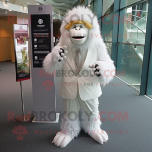 White Orangutan mascot costume character dressed with a Suit Jacket and Headbands
