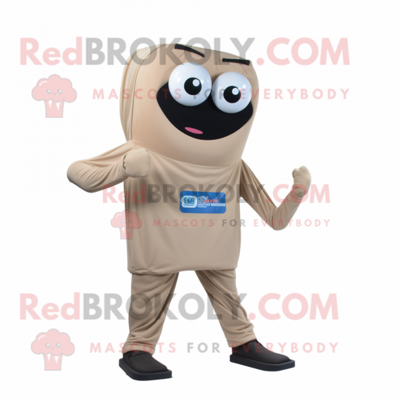 Tan Computer mascot costume character dressed with a Bodysuit and Shoe laces