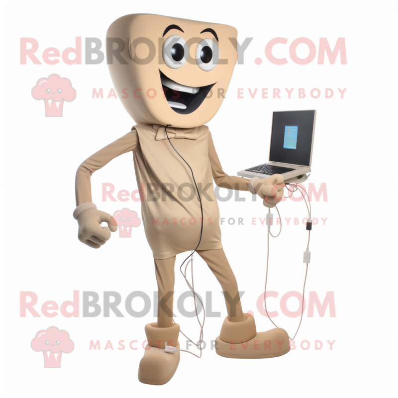 Tan Computer mascot costume character dressed with a Bodysuit and Shoe laces Tan Computer mascot costume character dressed with a Bodysuit and Shoe laces