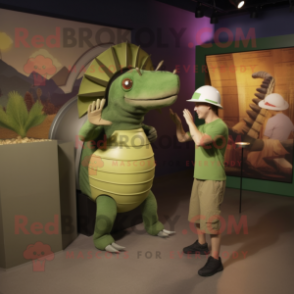 Green Armadillo mascot costume character dressed with a Tank Top and Hats