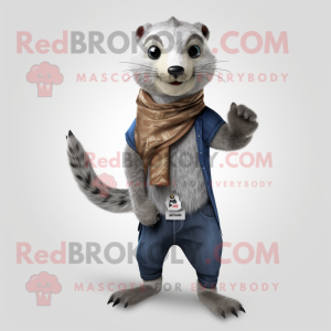 Silver Mongoose mascot costume character dressed with a Jeans and Scarves