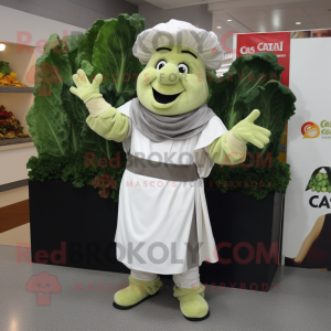 Gray Caesar Salad mascot costume character dressed with a A-Line Skirt and Gloves