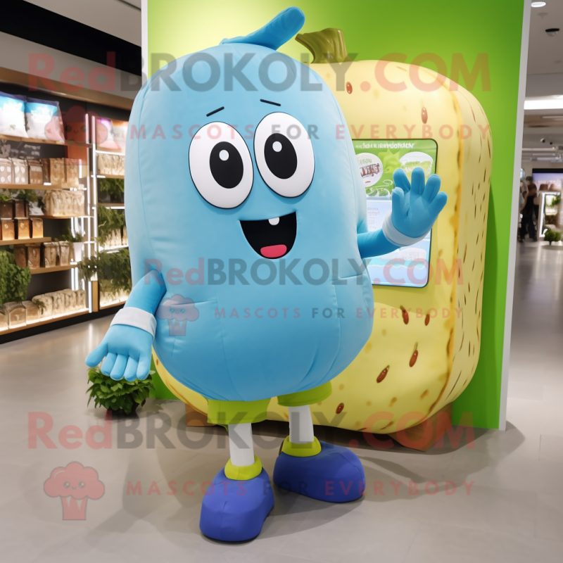 Sky Blue Cucumber mascot costume character dressed with a Shorts and Wallets Sky Blue Cucumber mascot costume character dressed with a Shorts and Wallets