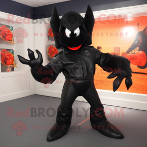 Black Lobster mascot costume character dressed with a Jacket and Shoe clips