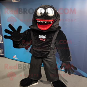 Black Lobster mascot costume character dressed with a Jacket and Shoe clips