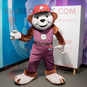 Maroon Juggle mascot costume character dressed with a Cargo Shorts and Beanies