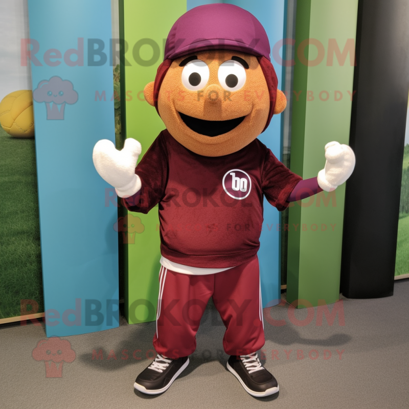 Maroon Juggle mascot costume character dressed with a Cargo Shorts and Beanies