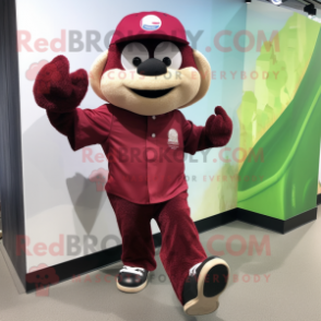 Maroon Juggle mascot costume character dressed with a Cargo Shorts and Beanies