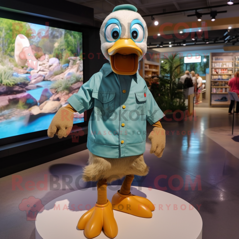 Cyan Gosling mascot costume character dressed with a Cargo Shorts and Shoe laces