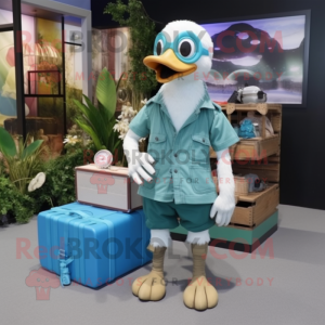 Cyan Gosling mascot costume character dressed with a Cargo Shorts and Shoe laces