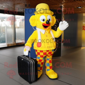 Yellow Clown mascot costume character dressed with a Sweater and Briefcases