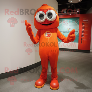 Röd Orange maskot kostym...