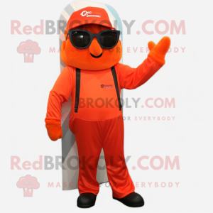 Red Orange mascot costume character dressed with a Jumpsuit and Eyeglasses