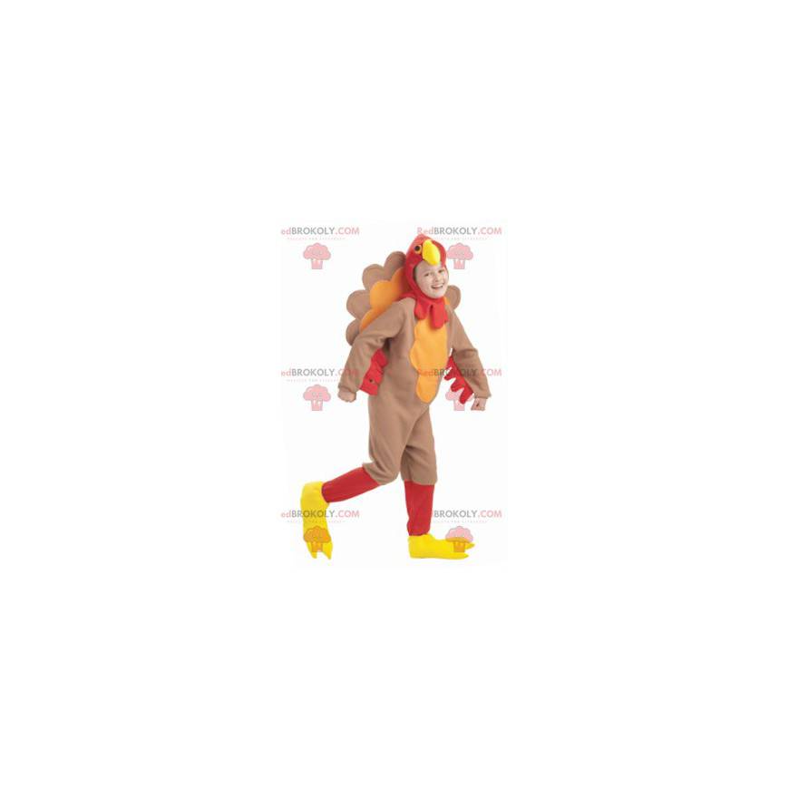 Mascotte de dindon marron rouge et jaune - Redbrokoly.com