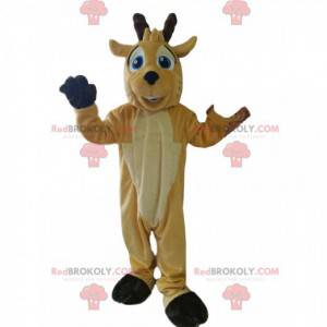 Deer mascot with a big smile and beautiful blue eyes -