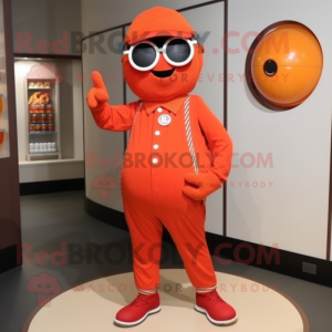 Red Orange mascot costume character dressed with a Jumpsuit and Eyeglasses