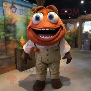 Rust Piranha mascot costume character dressed with a Dress Shirt and Suspenders