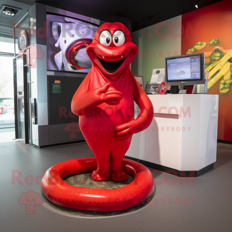 Red Titanoboa mascot costume character dressed with a Playsuit and Necklaces