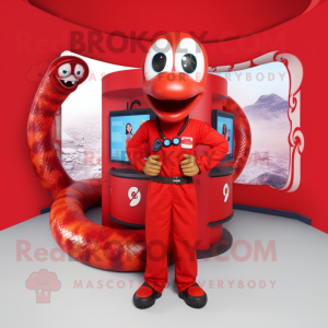 Red Titanoboa mascot costume character dressed with a Playsuit and Necklaces