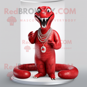 Red Titanoboa mascot costume character dressed with a Playsuit and Necklaces