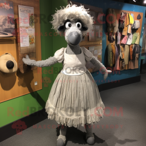 Gray Merino Sheep mascot costume character dressed with a Empire Waist Dress and Earrings