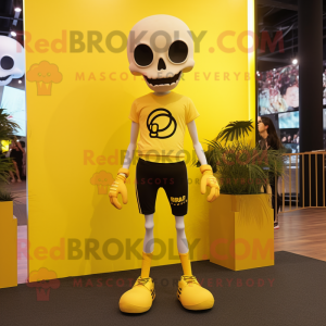 Lemon Yellow Skull mascot costume character dressed with a Leggings and Anklets