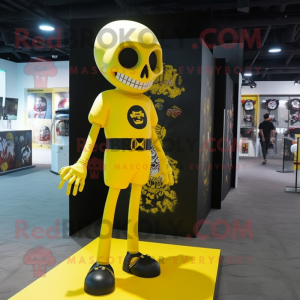 Lemon Yellow Skull mascot costume character dressed with a Leggings and Anklets