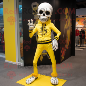 Lemon Yellow Skull mascot costume character dressed with a Leggings and Anklets